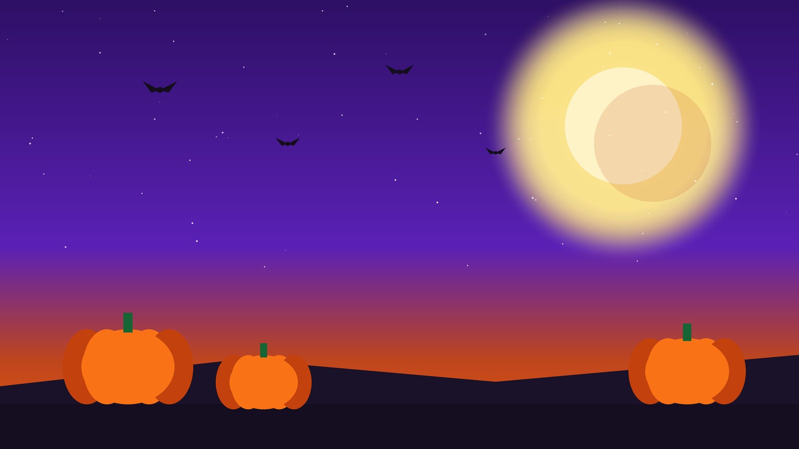ハロウィンの夜のイラスト（満月・かぼちゃ・コウモリ）