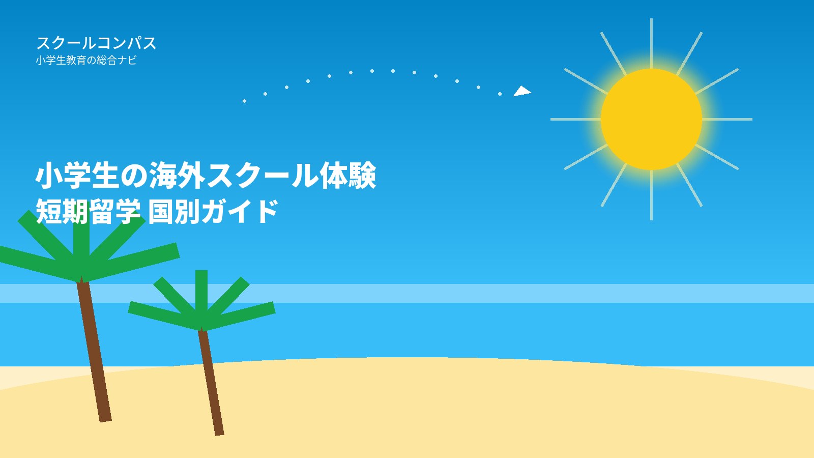 海外スクール体験・短期留学のイメージ（太陽・ビーチ・飛行機）